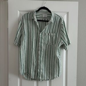 Cotton On Short-Sleeve White and Green Vertical Stripe Shirt